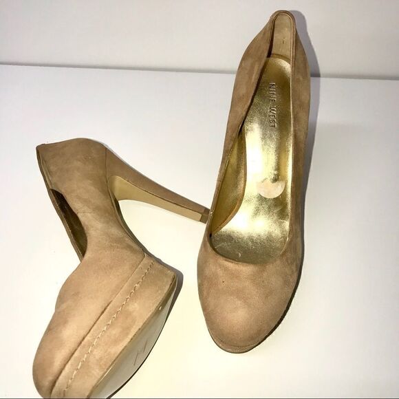 Nine West Tan Suede Platform Pumps Heels 9 1/2 - Picture 5 of 8